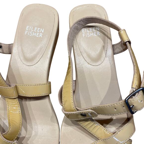Eileen Fisher Yellow Leather Buckle Closure Espadrille Wedge Sandal Size 8 EUC - Picture 5 of 7